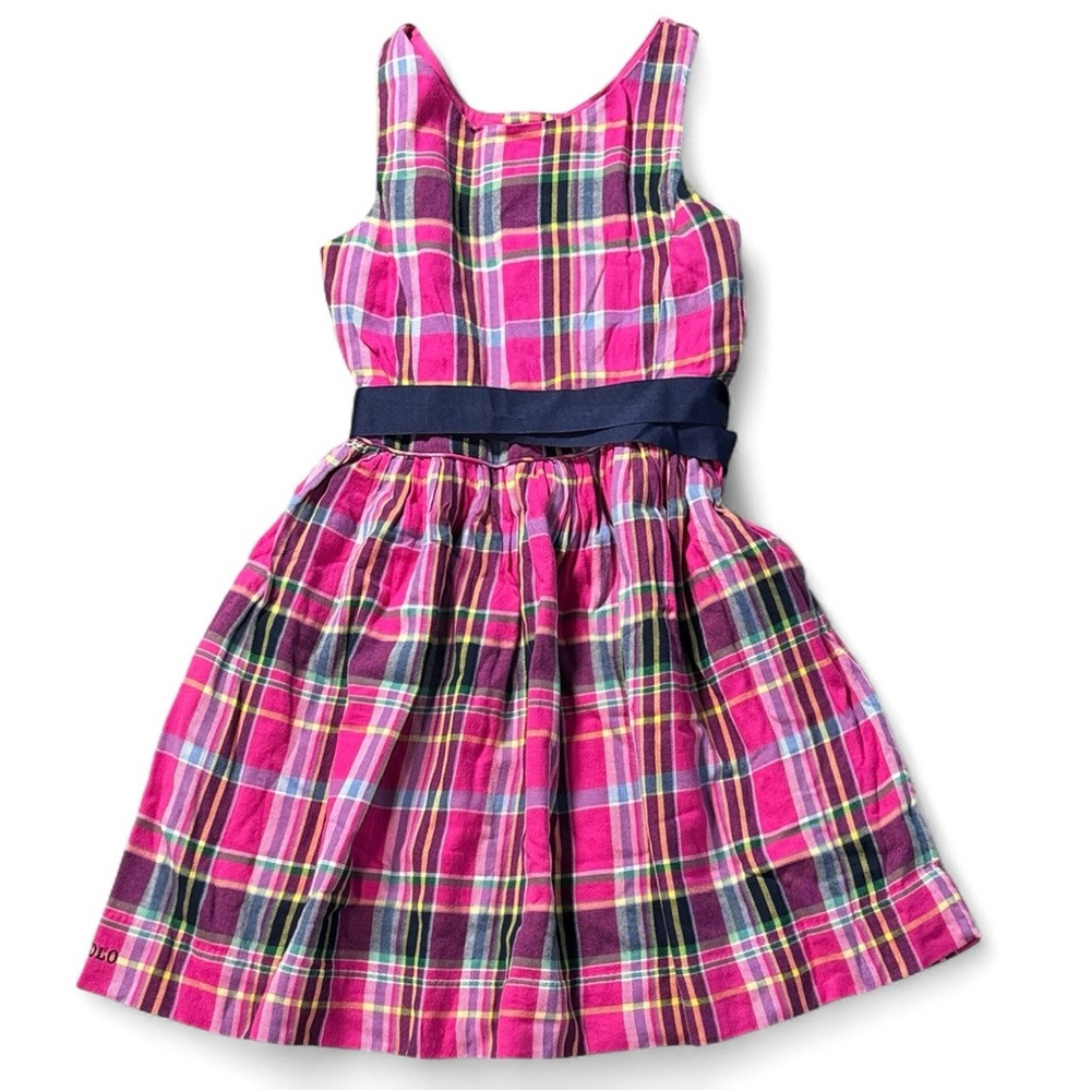 Polo Ralph Lauren Pretty Plaid Pink Sleeveless Dress Ribbon Belt Girls 16 NWT
